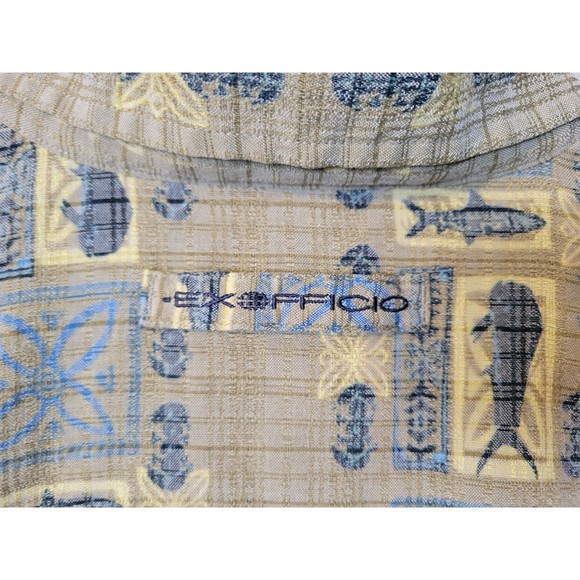 Exofficio Men's Button Up Short Sleeve Breathable Shirt Tan/Yellow/Blue Size M - Picture 4 of 6